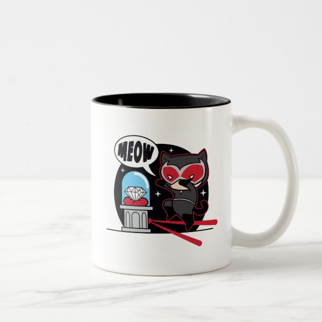 Chibi Catwoman Stealing A Diamond Two-Tone Coffee Mug (Right)