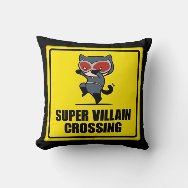 Chibi Catwoman Super Villain Crossing Sign Throw Pillow (Front)