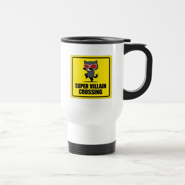 Chibi Catwoman Super Villain Crossing Sign Travel Mug (Right)