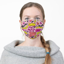 Chibi Comic Phrases and Logos Pattern Adult Cloth Face Mask