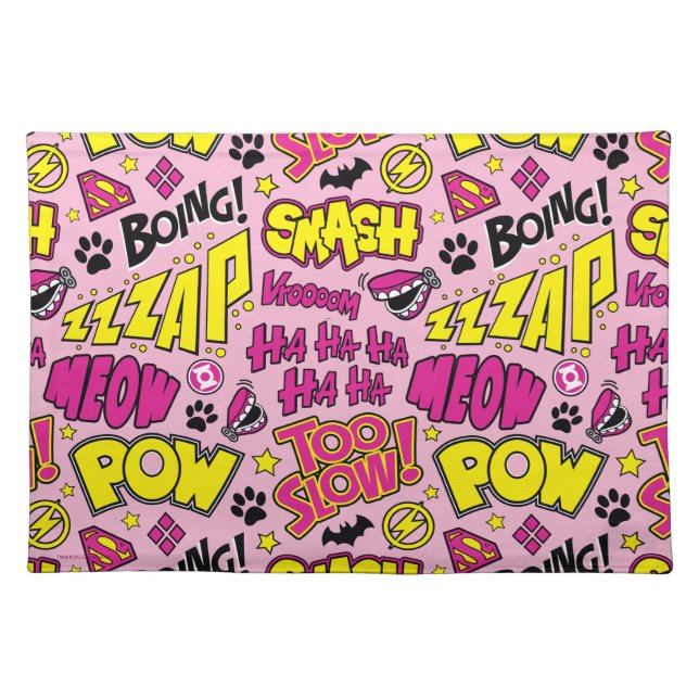 Chibi Comic Phrases and Logos Pattern Cloth Placemat (Front)