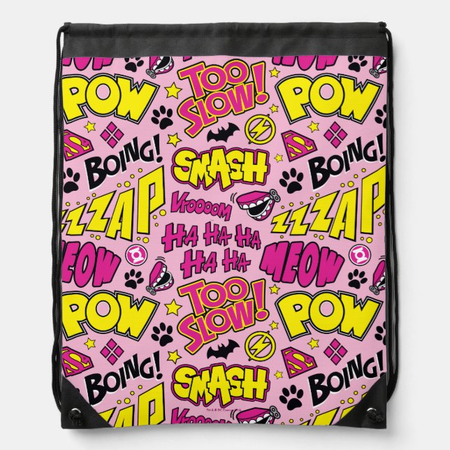 Chibi Comic Phrases and Logos Pattern Drawstring Bag (Front)
