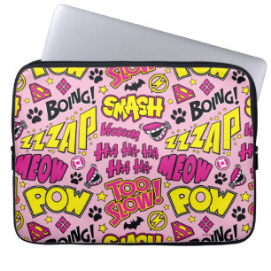 Chibi Comic Phrases and Logos Pattern Laptop Sleeve