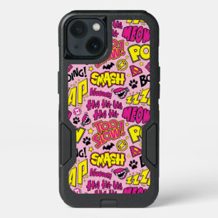 Chibi Comic Phrases and Logos Pattern iPhone 13 Case