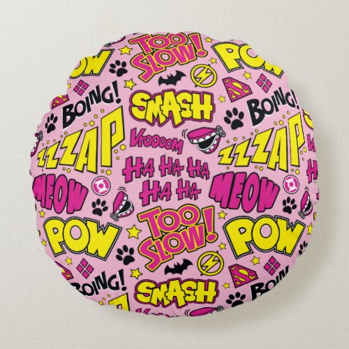 Chibi Comic Phrases and Logos Pattern Round Pillow