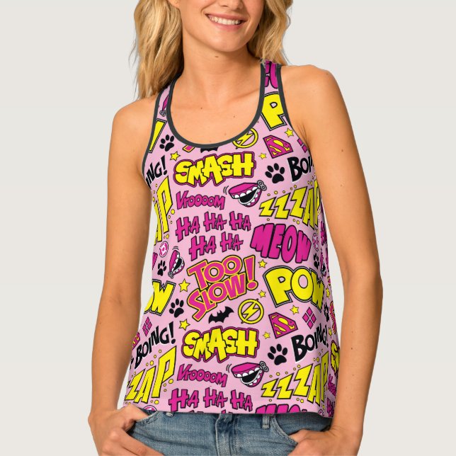 Chibi Comic Phrases and Logos Pattern Tank Top (Front)
