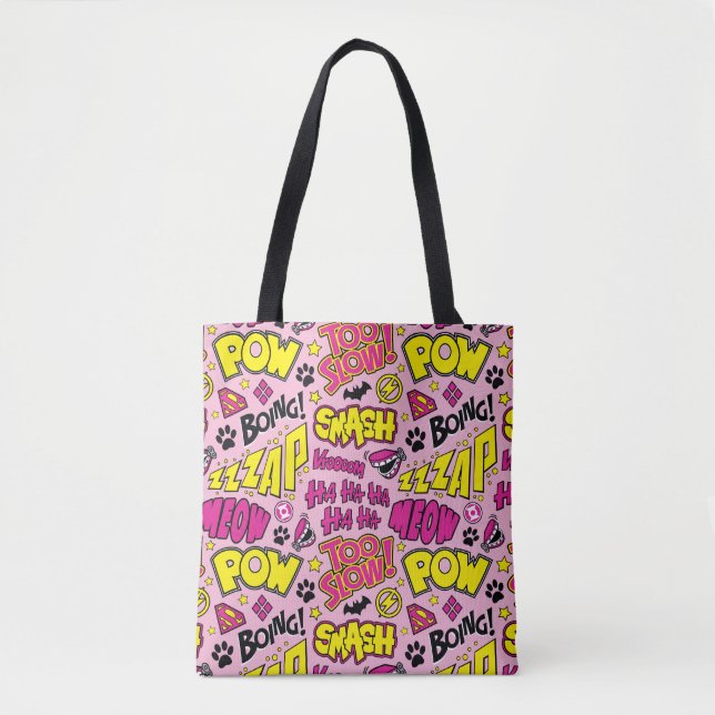 Chibi Comic Phrases and Logos Pattern Tote Bag (Front)