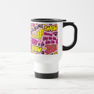 Chibi Comic Phrases and Logos Pattern Travel Mug