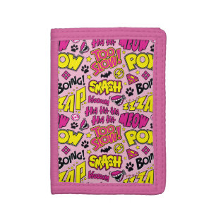 Chibi Comic Phrases and Logos Pattern Trifold Wallet