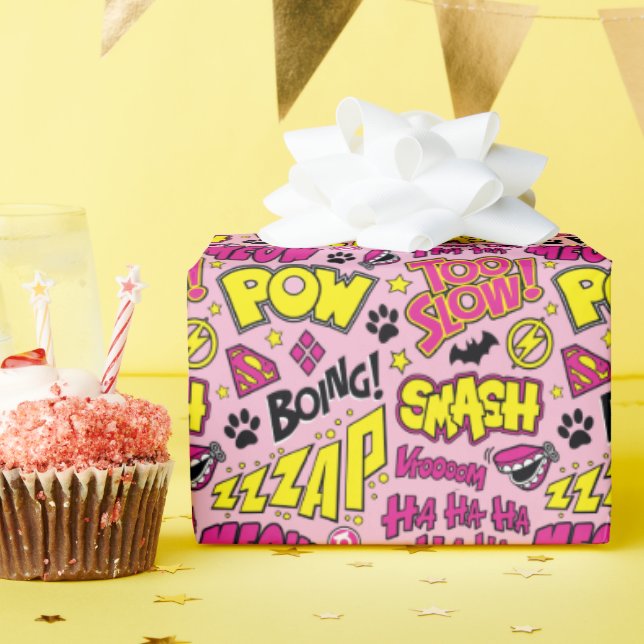 Chibi Comic Phrases and Logos Pattern Wrapping Paper (Birthday Party)