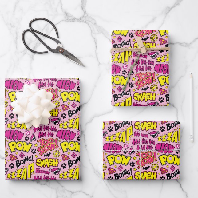 Chibi Comic Phrases and Logos Pattern Wrapping Paper Sheets (Front)