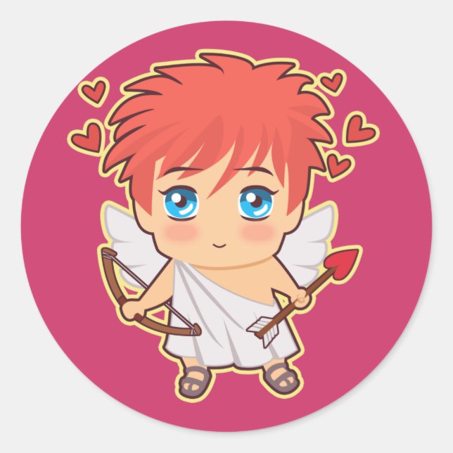 Chibi Cupid Classic Round Sticker (Front)