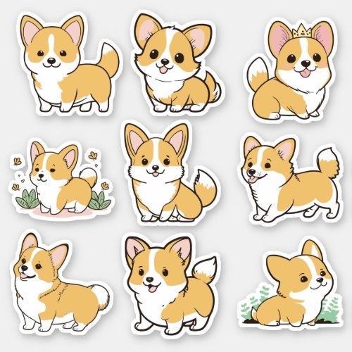 Chibi Cute Baby Corgi Dog Stickers