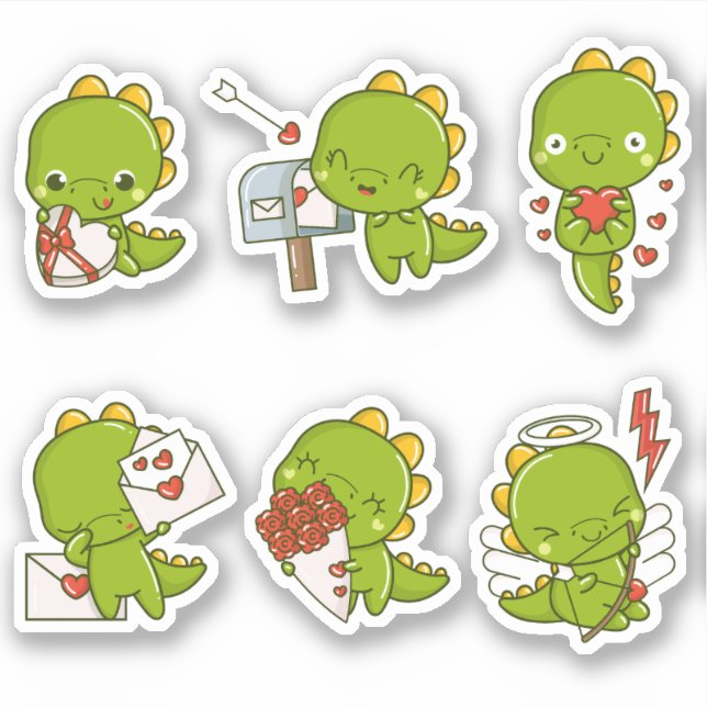 Chibi Cute Baby Dino Dinosaur Love Stickers (Front)