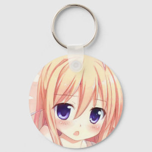 Chibi cute blonde anime girl indigo blue eyes  keychain