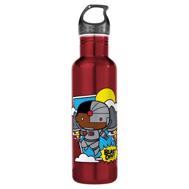 Chibi Cyborg Blast Off! Stainless Steel Water Bottle (Front)