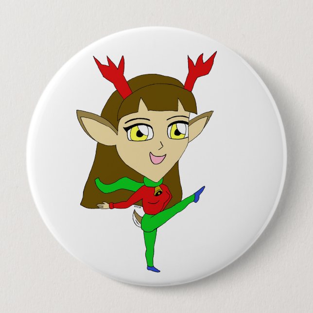 chibi dancing reindeer girl button (Front)