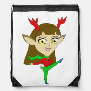 chibi dancing reindeer girl drawstring bag