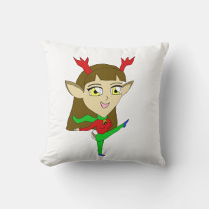 chibi dancing reindeer girl throw pillow