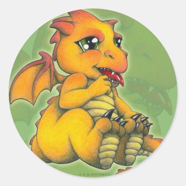 Chibi Dragon Classic Round Sticker (Front)