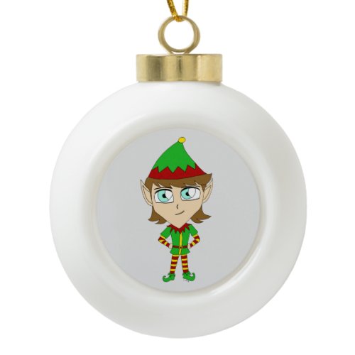 chibi elf   ceramic ball christmas ornament