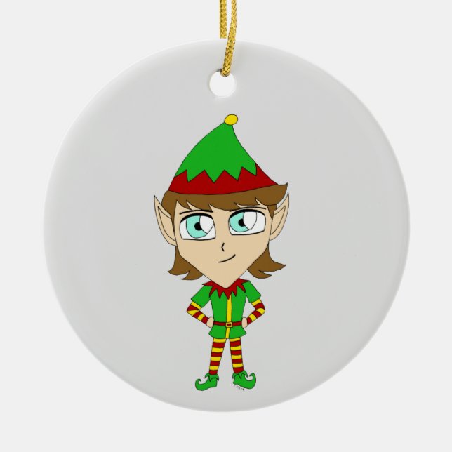 chibi elf  ceramic ornament (Front)