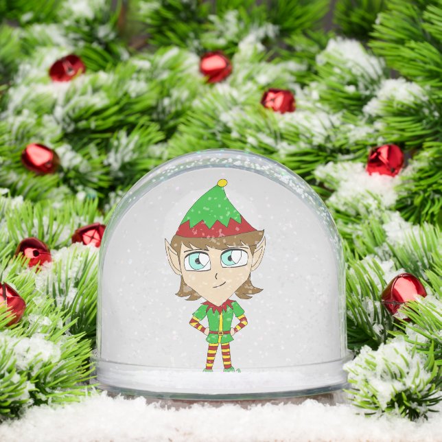 chibi elf  ceramic ornament snow globe (Christmas)