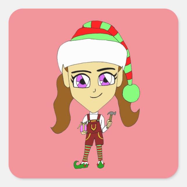 chibi elf     square sticker (Front)