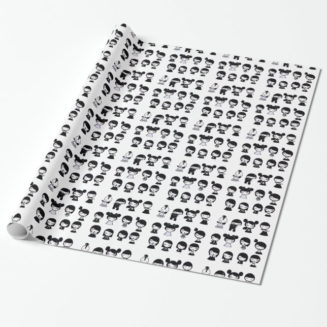 Chibi Emo Goth Wrapping Paper (Unrolled)