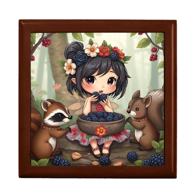 Chibi Fairy Eating Blackberries with Forest Friend Gift Box (Front)