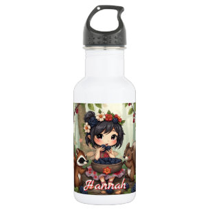 Chibi Fairy Eating Blackberries with Forest Friend Stainless Steel Water Bottle