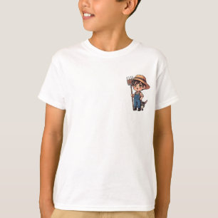 Chibi Farmer Boy with Pitchfork and Donkey Kids T-Shirt
