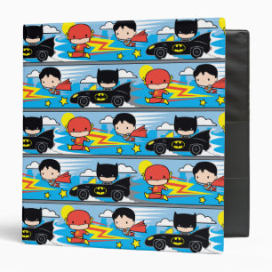 Chibi Flash, Superman, and Batman Racing Pattern 3 Ring Binder