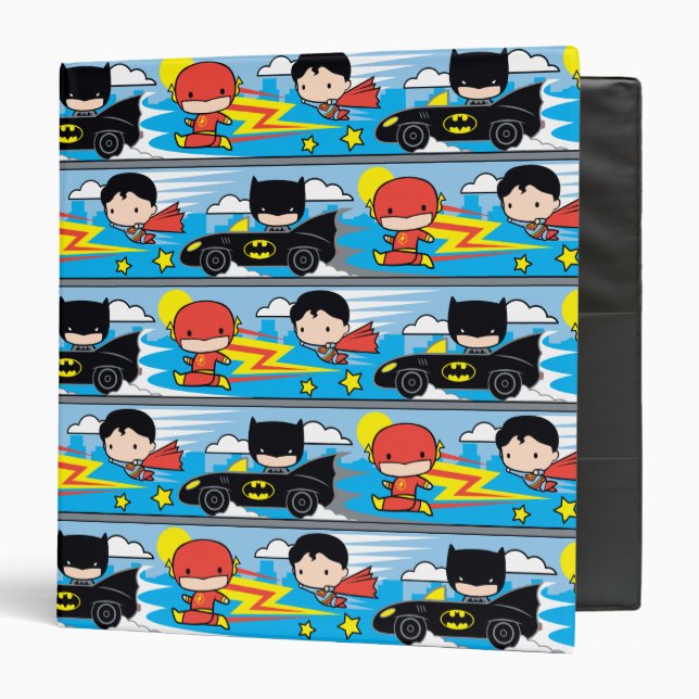 Chibi Flash, Superman, and Batman Racing Pattern 3 Ring Binder (Front/Inside)
