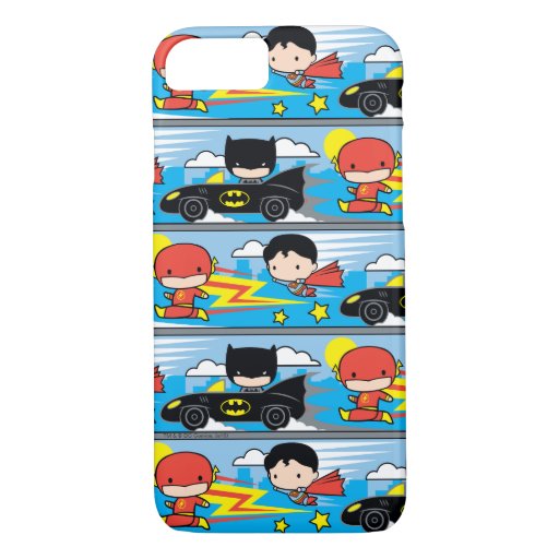 Chibi Flash, Superman, and Batman Racing Pattern iPhone 8/7 Case