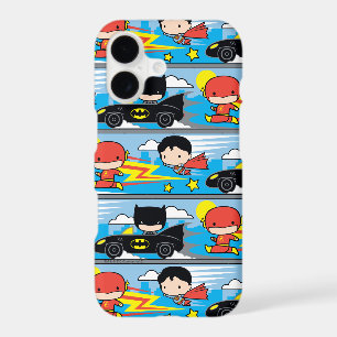 Chibi Flash, Superman, and Batman Racing Pattern iPhone 17 Case