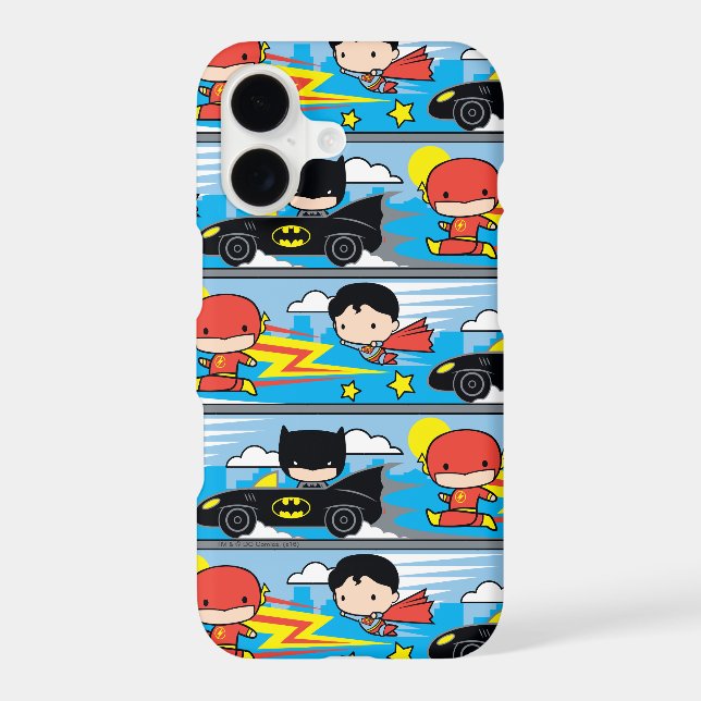 Chibi Flash, Superman, and Batman Racing Pattern Iphone Case (Back)