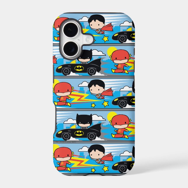 Chibi Flash, Superman, and Batman Racing Pattern Iphone Case (Back)