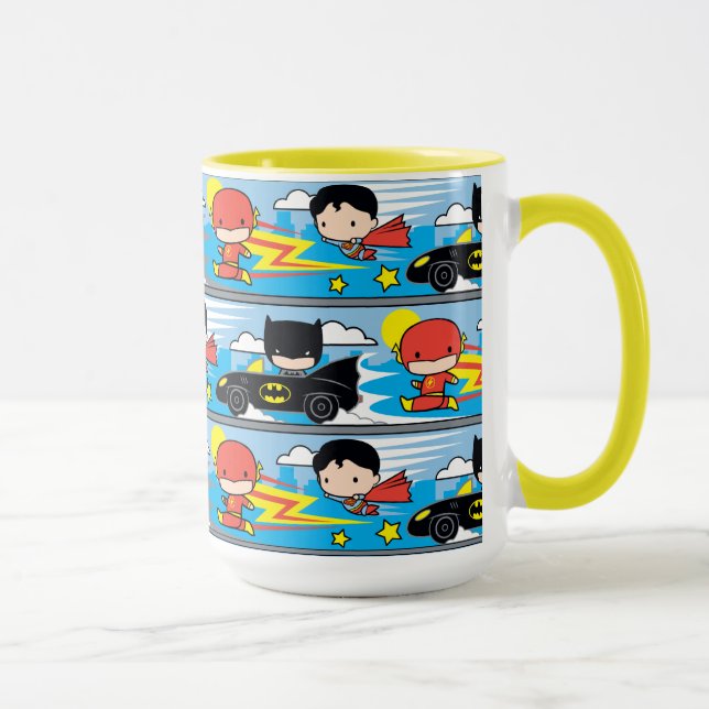 Chibi Flash, Superman, and Batman Racing Pattern Mug (Right)