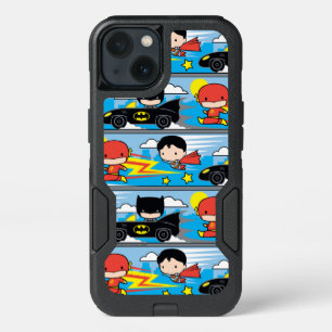 Chibi Flash, Superman, and Batman Racing Pattern iPhone 13 Case