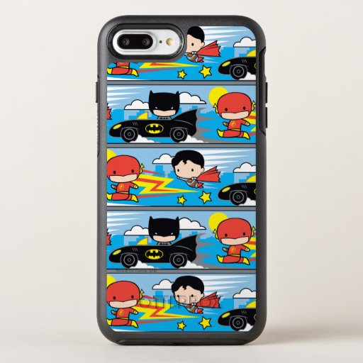 Chibi Flash, Superman, and Batman Racing Pattern OtterBox Symmetry iPhone 8 Plus/7 Plus Case