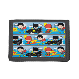 Chibi Flash, Superman, and Batman Racing Pattern Trifold Wallet