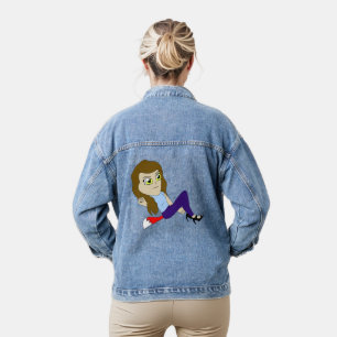 chibi foxy girl  button denim jacket