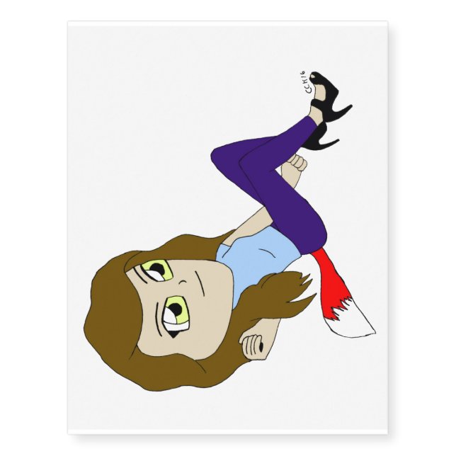 chibi foxy girl  button temporary tattoos (Front)