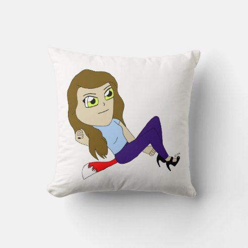 chibi foxy girl  button throw pillow