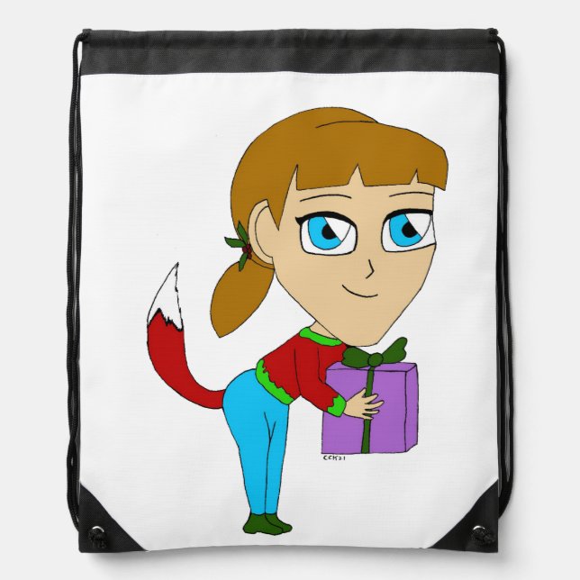 chibi foxy girl  drawstring bag (Front)