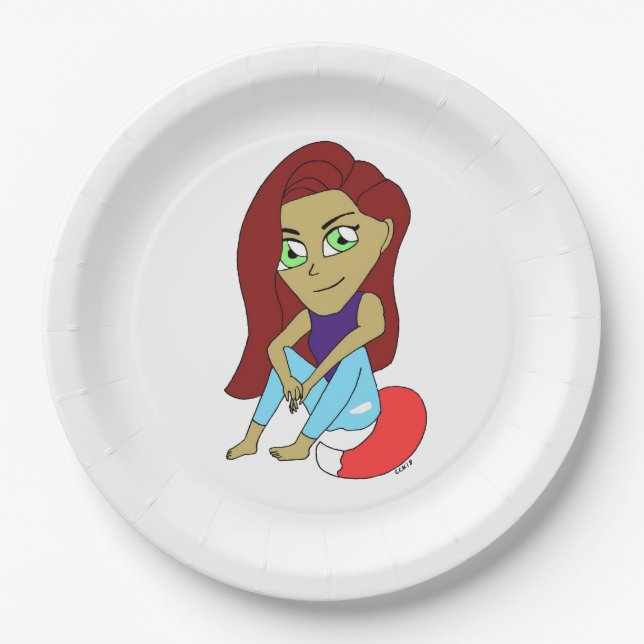 chibi foxy girl paper plates (Front)