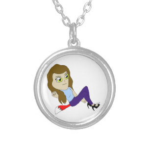 chibi foxy girl  silver plated necklace