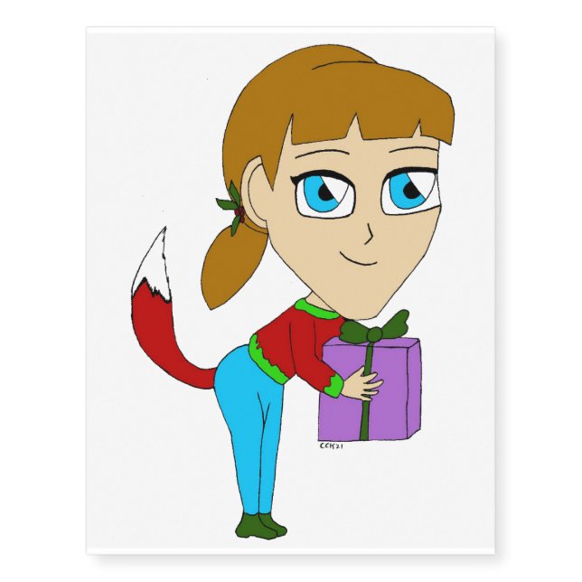 chibi foxy girl  temporary tattoos (Front)