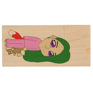 chibi foxy girl   wood flash drive